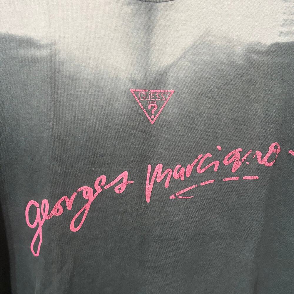 Vintage 1989 Guess Georges Marciano Single Stitch Tee Made USA Pink Script OSFA - Picture 4 of 7